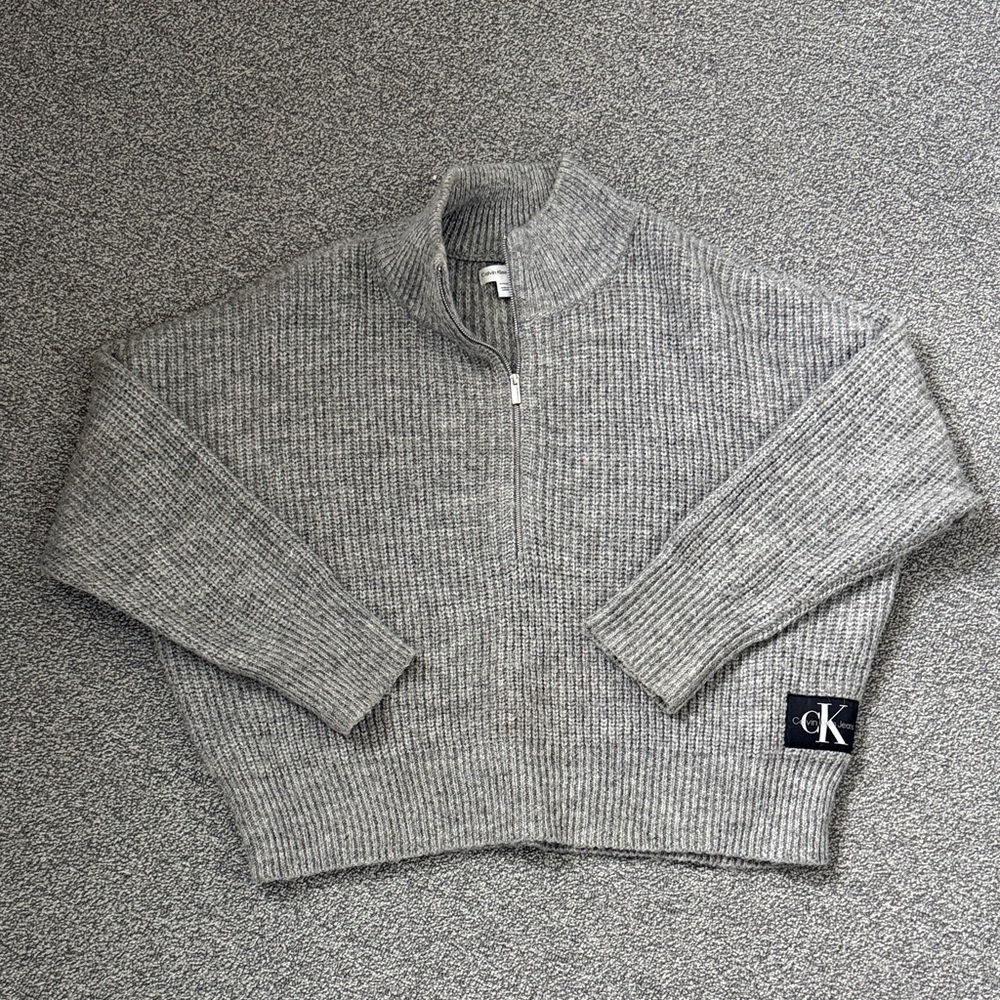 Calvin Klein Grey Ribbed Half-Zip Sweater